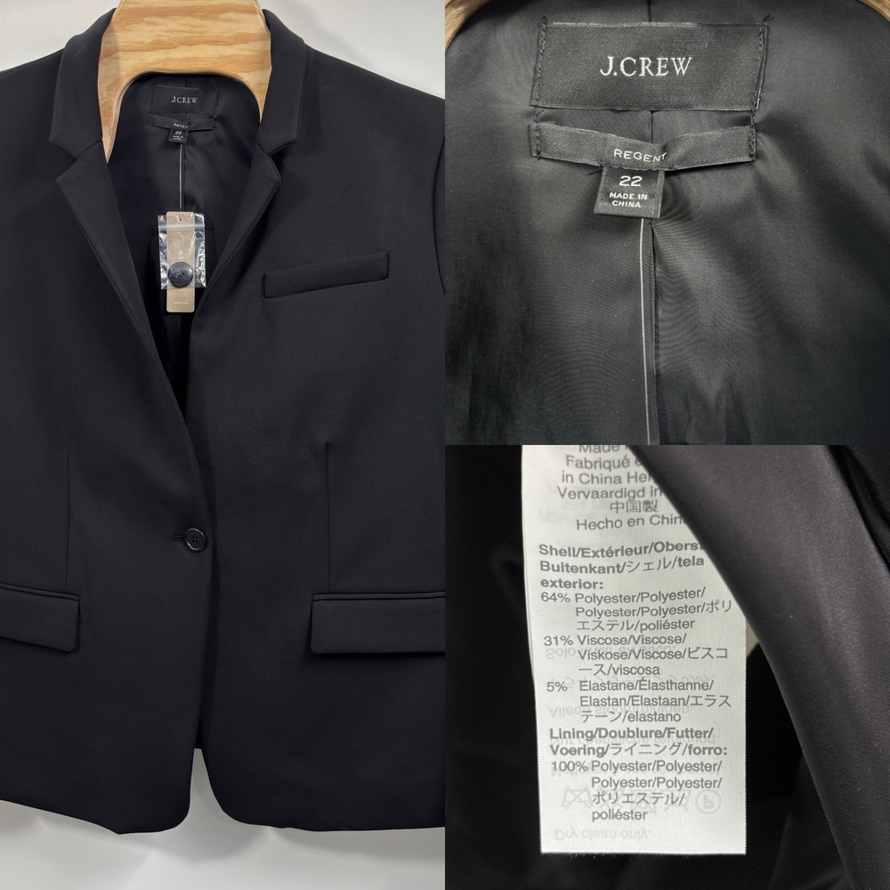 J.Crew Regent Black Four-Season Stretch Blazer K5961 Women's Size 22 NWT NEW